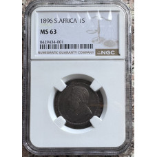 1896 ZAR 1 SHILLING - MS63 - UNC RARETY  - NGC GRADED 2nd FINEST KNOWN- ONLY 1 IN MS64