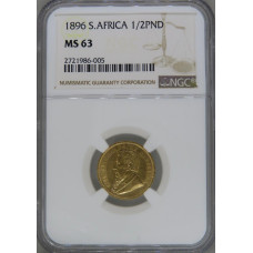 1896 ZAR 1/2 POND * MS63* 2ND FINEST NGC GRADE