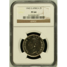 1945 UNION SA 2 SHILLING - PF64- NGC GRADE