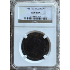 1933 UNION SA 1 PENNY - MS63BN - NGC 3RD FINEST GRADE - 3 IN MS65