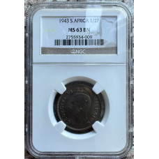 1943 UNION SA 1/2 PENNY - MS63BN- NGC GRADED