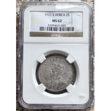 1923 UNION SA 2 SHILLING - MS62- NGC GRADE