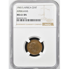 1965 RSA 1 CENT - AFRIKAANS LEGEND - MS61BN- NGC GRADED