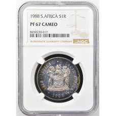 1988 SILVER RAND - SPRINGBOK PF67 CAMEO - NGC GRADED FINEST KNOWN
