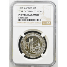 1986 SILVER RAND - YEAR OF THE DISABLED - PF69 ULTRA CAMEO - NGC FINEST KNOWN 2 KNOWN