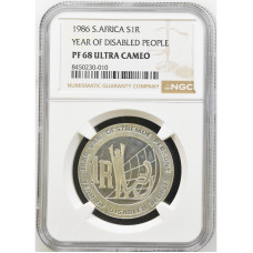 1986 SILVER RAND - YEAR OF THE DISABLED - PF68 ULTRA CAMEO - NGC 2ND FINEST