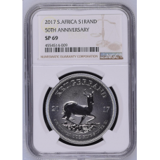 2017 KRUGGERAND 1oz FINE SILVER - 50TH ANNIVERSARY MINT MARK - SP69 - NGC