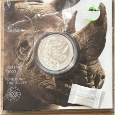 2022 BIG 5 SERIES 2 - RHINO - 1oz PURE 999.9 SILVER *UNC* IN SAMINT CARD AS ISSUED & CERTIFIED