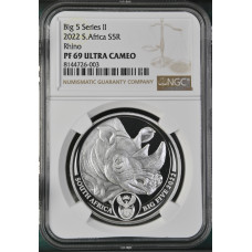 2022 BIG 5 SERIES 2 - 1oz SILVER RHINO PF69 ULTRA CAMEO NGC