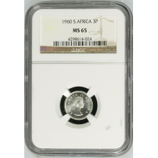 1960 UNION SA 3 PENCE - MS65 - NGC - UNDER RATED - MINTAGE ONLY 21,364