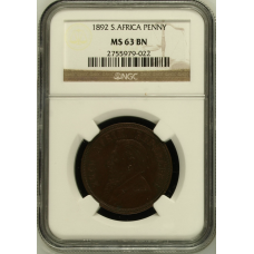 1892 ZAR 1 PENNY - MS63BN - NGC GRADED