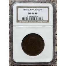 1898 ZAR 1 PENNY - MS61RB - NGC GRADED