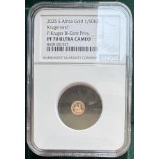 2025 KRUGERRAND 1/50oz GOLD 24KT PROOF - PAUL KRUGER 200 BIRTHDAY - MINT MARK 1825 PF70UC NGC FINEST KNOWN