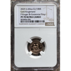 2025 KRUGERRAND 1/10oz GOLD 24KT PROOF - PK200 BIRTHDAY PRIVY "1825" PF70UC NGC FINEST KNOWN