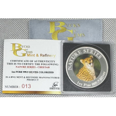 1oz SILVER 999.9 FINE - 2025 NATURE SERIES "CHEETAH" COLORIZED - CERTIFIED & MINT BAG