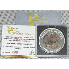 1oz SILVER 999.9 FINE - 2025 NATURE SERIES "WARTHOG" COLORIZED - CERTIFIED & MINT BAG