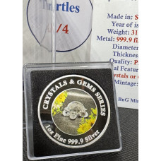 1oz PURE 999.9 SILVER CRYSTALS & GEMS COLORIZED SERIES IN DOME "SWAROVSKI TURTLE" CERTIFIED & BOXED