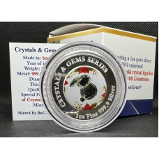 1oz PURE 999.9 SILVER CRYSTALS & GEMS COLORIZED SERIES IN DOME "SWAROVSKI RABBIT" CERTIFIED & BOXED
