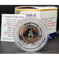 1oz PURE 999.9 SILVER CRYSTALS & GEMS COLORIZED SERIES IN DOME "SWAROVSKI PENGUINS" CERTIFIED & BOXED