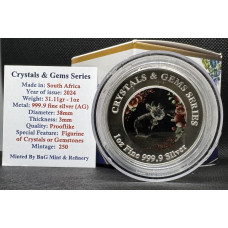 1oz PURE 999.9 SILVER CRYSTALS & GEMS COLORIZED SERIES IN DOME "SWAROVSKI MINI MO COW" CERTIFIED & BOXED CLEAR