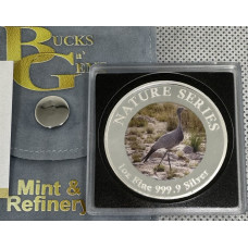 1oz SILVER 999.9 FINE - 2024 NATURE SERIES "NATIONAL BIRDS BLUE CRANE" COLORIZED - CERTIFIED & MINT BAG