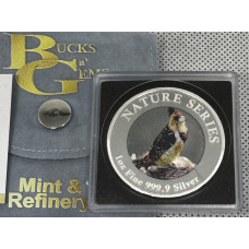 1oz SILVER 999.9 FINE - 2024 NATURE SERIES "NATIONAL BIRDS CRESTED BARBET" COLORIZED - CERTIFIED & MINT BAG
