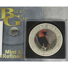1oz SILVER 999.9 FINE - 2024 NATURE SERIES "NATIONAL BIRDS RED BISHOP" COLORIZED - CERTIFIED & MINT BAG