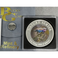 1oz SILVER 999.9 FINE - 2024 NATURE SERIES "NATIONAL BIRDS LILAC-BREASTED ROLLER" COLORIZED - CERTIFIED & MINT BAG
