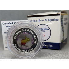 1oz PURE 999.9 SILVER CRYSTALS & GEMS COLORIZED SERIES IN DOME "SWAROVSKI MINI MO COW" CERTIFIED & BOXED CHILLI RARE EDITION