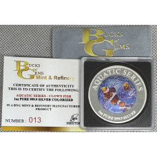 1oz SILVER 999.9 FINE - 2025 AQUATIC SERIES OF SOUTH AFRICA "CLOWN FISH" COLORIZED-CERTIFIED & MINT BAG