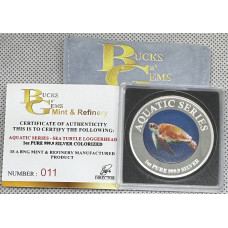 1oz SILVER 999.9 FINE - 2025 AQUATIC SERIES OF SOUTH AFRICA "SEA TURTLE LOGGERHEAD" COLORIZED-CERTIFIED & MINT BAG