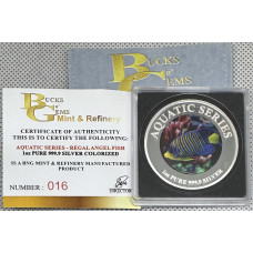 1oz SILVER 999.9 FINE - 2025 AQUATIC SERIES OF SOUTH AFRICA "REGAL ANGEL FISH" COLORIZED-CERTIFIED & MINT BAG