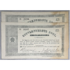 GOVERNMENT SEQUENTIAL NOTES 5 POND - PRETORIA - SPADE BORDER NO "NO." 2296-2297 CIRCULATED VF-XF