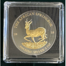2018 SILVER - THE AFRICAN SPRINGBOK 1000 FRANCS CFA - RHUETHINIUM PLATED 1oz FINE SILVER & SELECTIVE GUILDING