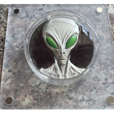 2oz SILVER 999.9 FINE - THE ALIEN (WE ARE HERE) 2000 FRANCS CFA (GLOW IN DARK) COIN - HIGH RELIEF