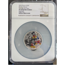 2016 MICKEY MOUSE 50 EURO *THROUGH THE AGES* 5.25oz SILVER 999.9 FINE - PF69UC NGC GRADE 500 MINTED