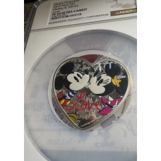 2019 DISNEY CHARACTERS $5 NIUE *MICKEY & MINNIE* HEART SHAPE 1oz SILVER 999.9 FINE - PF70UC NGC GRADED FINEST KNOWN