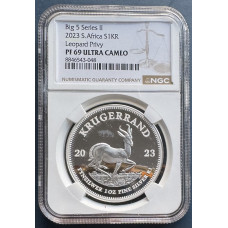 2023 PRIVY SERIES 2 - 1oz SILVER KRUGERRAND MINT MARK LEOPARD PF69 ULTRA CAMEO NGC
