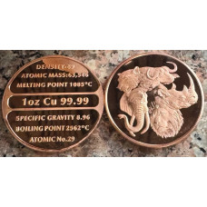 1oz COPPER ROUNDS 999.9 PURE - AFRICAN BIG 5