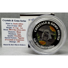 1oz PURE 999.9 SILVER CRYSTALS & GEMS COLORIZED SERIES IN DOME "SWAROVSKI SPARROW" CERTIFIED & BOXED