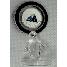 1/10oz PURE 999.9 SILVER CRYSTALS & GEMS COLORIZED SERIES IN DOME "SWAROVSKI PENGUIN" CERTIFIED & BOXED