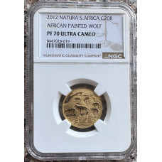 2012 NATURA 1/4OZ PROOF GOLD G20R - AFRICAN PAINTED WOLF PF70UC - NGC FINEST KNOWN