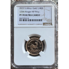 2023 KRUGERRAND KRUGER NATIONAL PARK PRIVY MINT MARK 1/4oz PROOF FINE GOLD PF70UC - NGC FINEST KNOWN