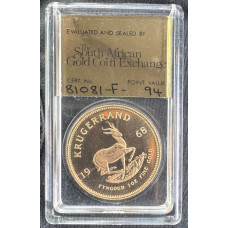 1968 KRUGERRAND PROOF 1oz FINE GOLD "DOUBLE FROSTED " IN SAGCE SLAB 95 POINT VALUE