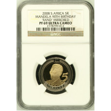 2008 MANDELA 90th BIRTHDAY R5 COIN - PF69 ULTRA CAMEO- NGC GRADE