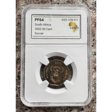 2002 RSA 50 CENT COIN SOCCER WORLD CUP - PF64 SANGS GRADED