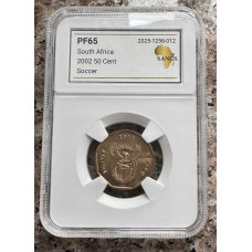 2002 RSA 50 CENT COIN SOCCER WORLD CUP - PF65 SANGS GRADED