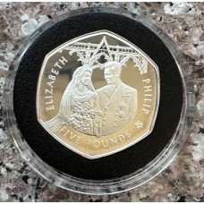 2007 BRITISH ALDERNEY - 5 POUNDS SILVER 1oz - ELIZABETH & PHILLIP PROOF