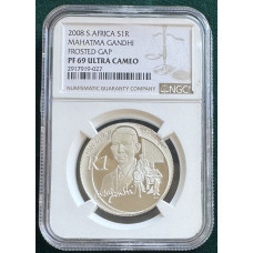 2008 SILVER RAND PROTEA - GANDHI **FROSTED GAP** PF69 ULTRA CAMEO - NGC GRADE RARETY - ONLY FEW KNOWN TO EXIST
