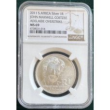 2011 SILVER RAND PROTEA - JM COETZEE *ADELAIDE OVERSTRIKE** MS69 NGC GRADE